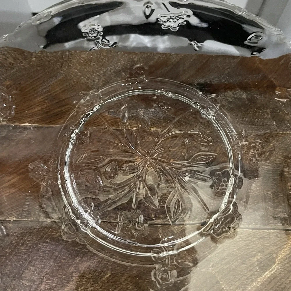 Vintage Anchor Hocking Glass Serving Platter Savannah Floral 12